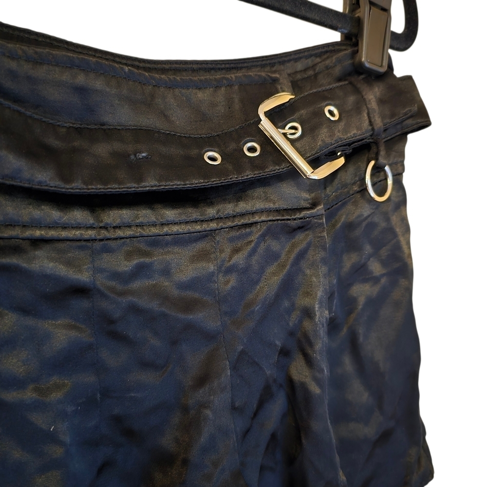 Vintage Rampage Black Satin Mini Skirt Buckle Waist 90s Y2K Office Siren 9 - Picture 5 of 11